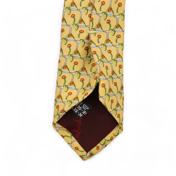 Salvatore Ferragamo Silk Neck Tie Yellow Cocktail Print Geometric Made Italy - Picture 8 of 9